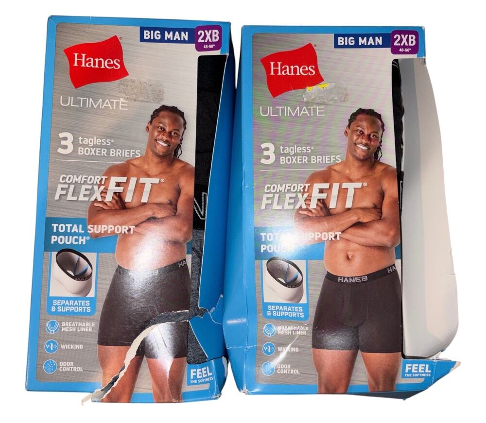 2x NEW Hanes Ultimate 6 Pairs Mens Tagless Boxer Briefs Comfort Flex 2XB